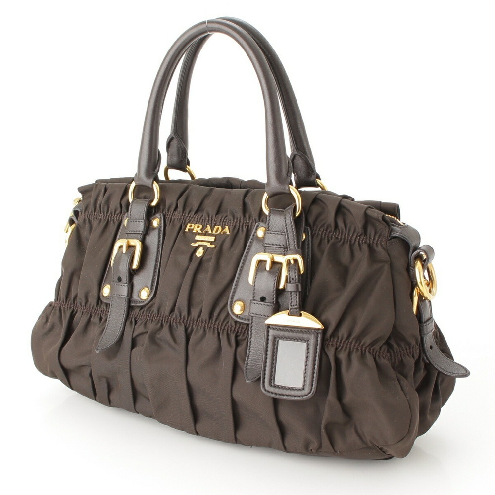 Prada Tessuto Gaufre Gathered Handbag Dark Khaki - Picture 2 of 9